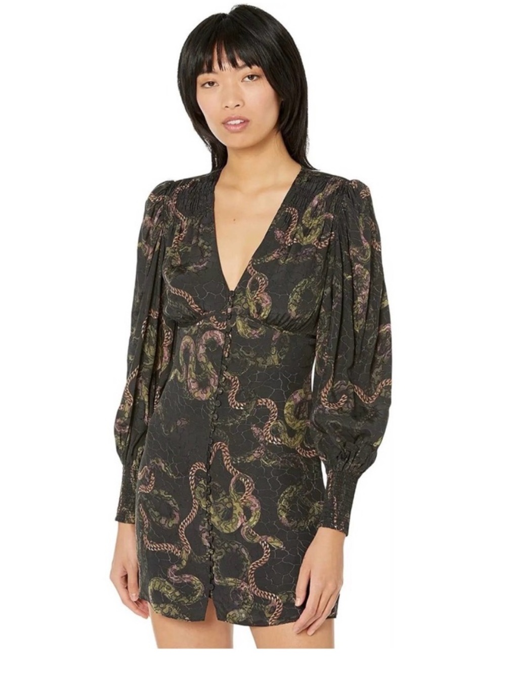 All Saints Auden Tempest Chain Snake Print V-Neck Mini Dress Size 4